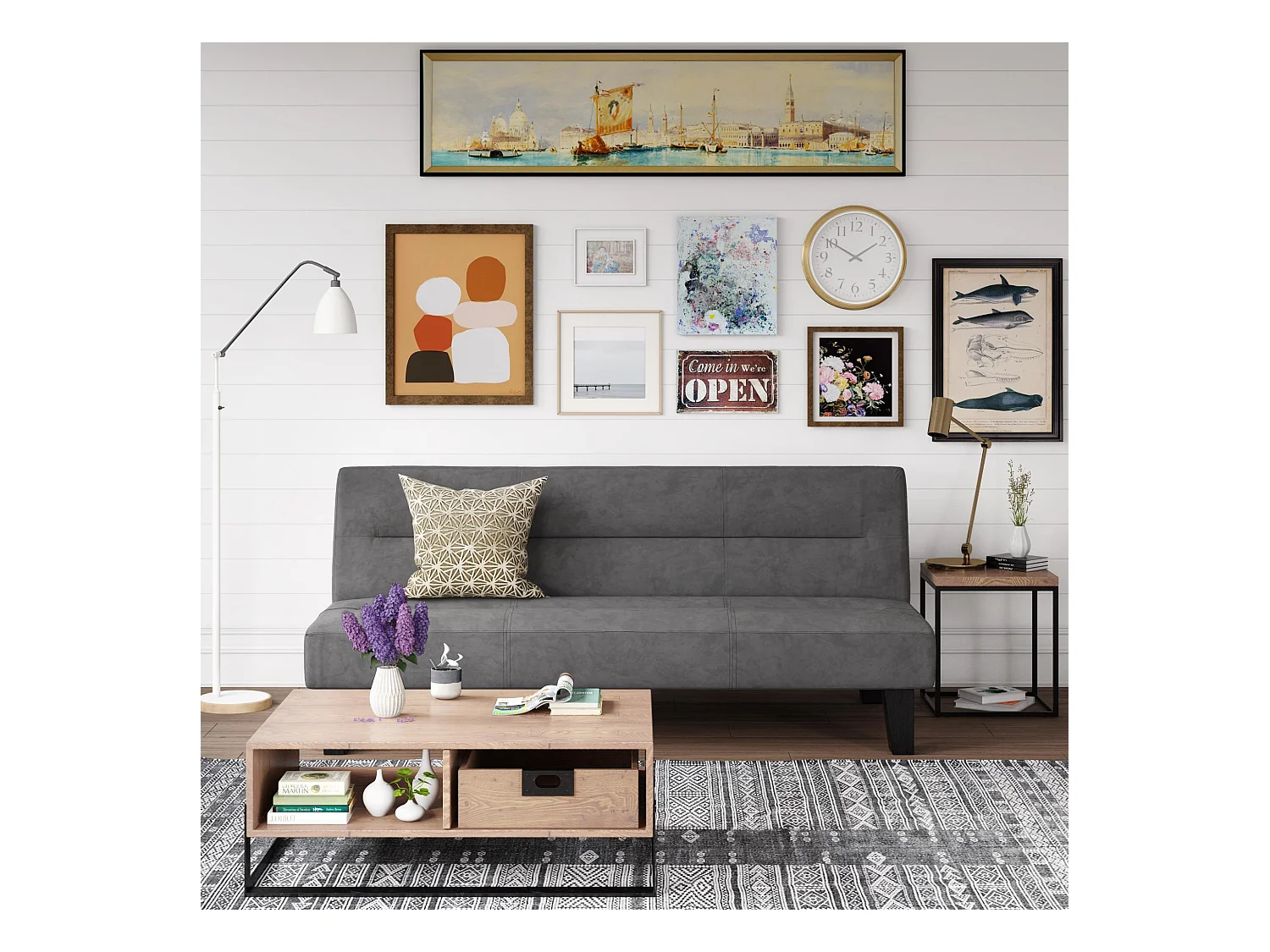 Kebo | Canapé-lit 3 places en microfibre gris