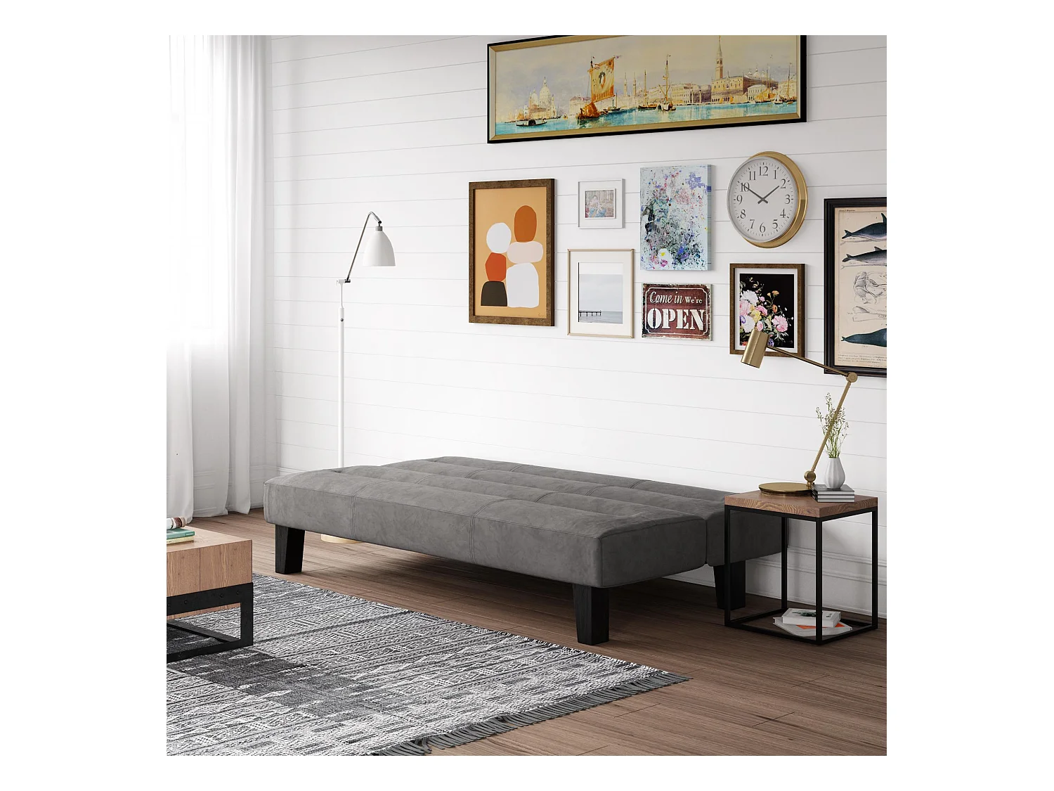 Kebo | Canapé-lit 3 places en microfibre gris