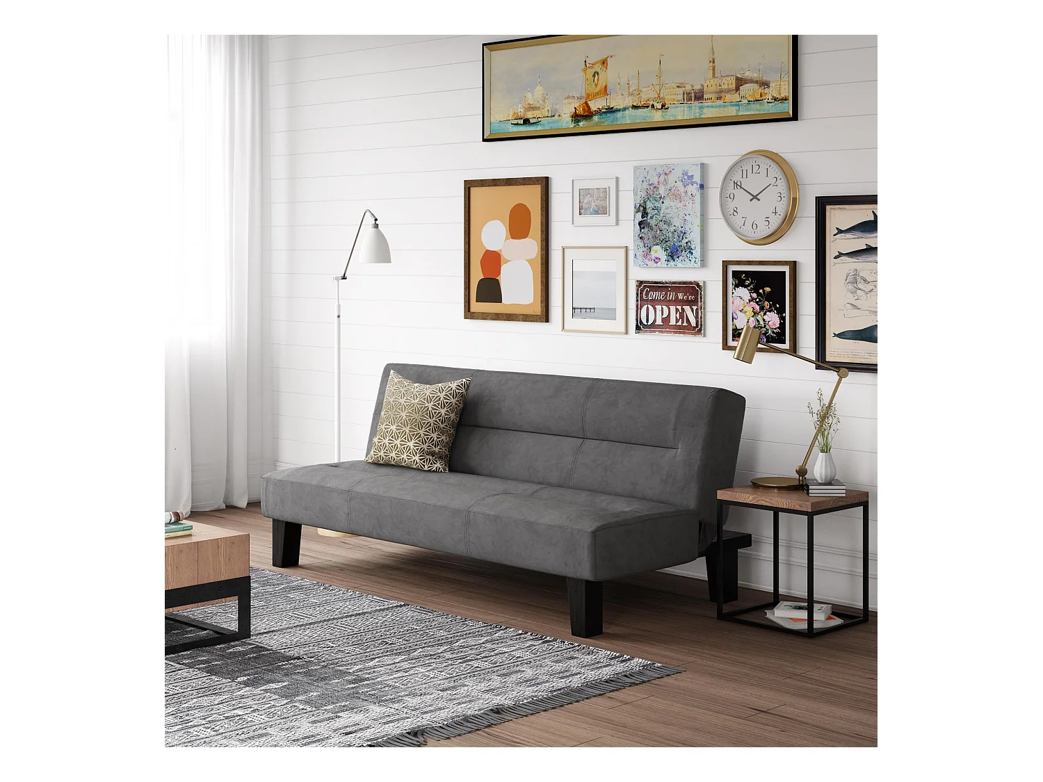 Kebo | Canapé-lit 3 places en microfibre gris