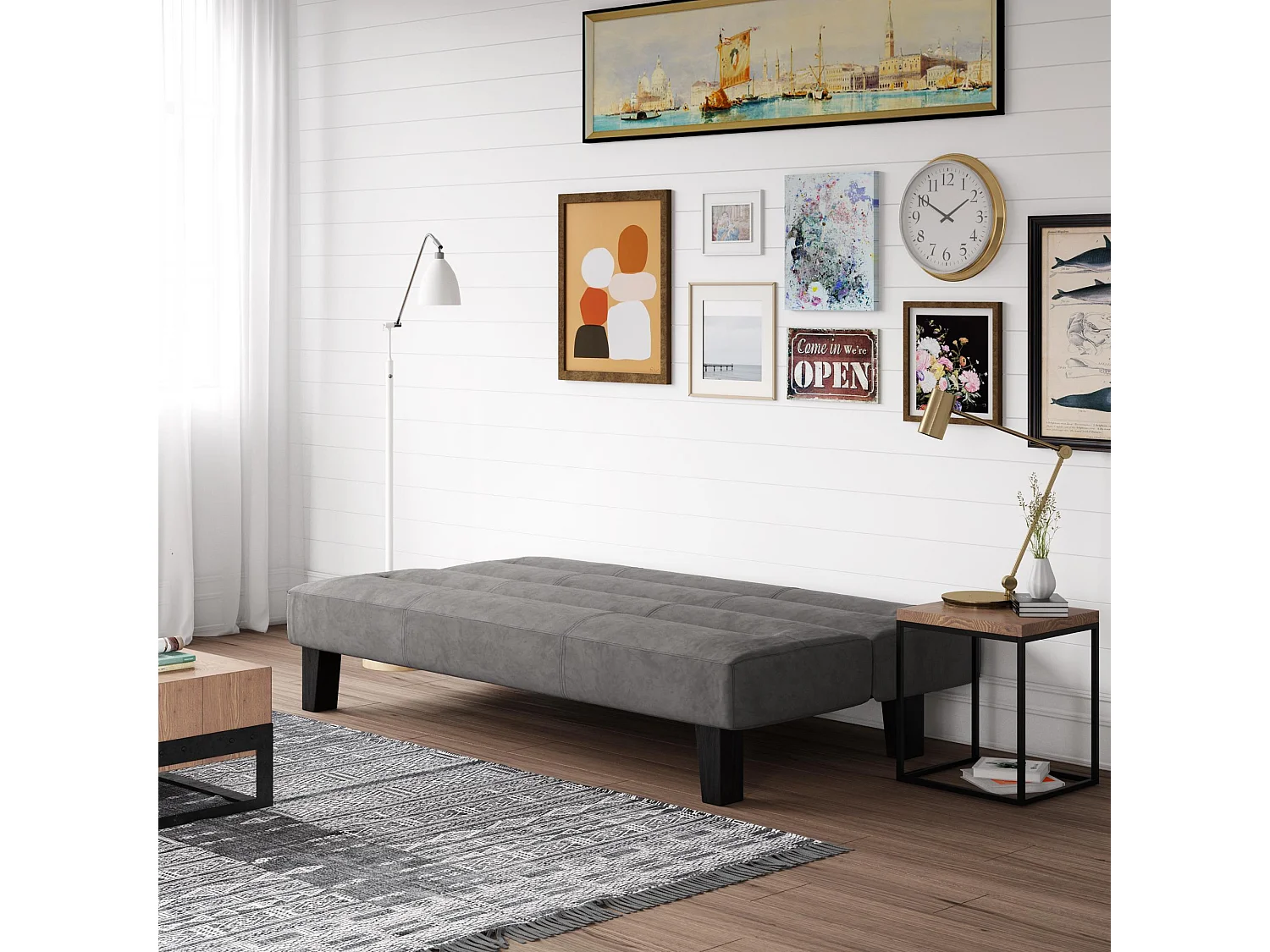 Kebo | Canapé-lit 3 places en microfibre gris