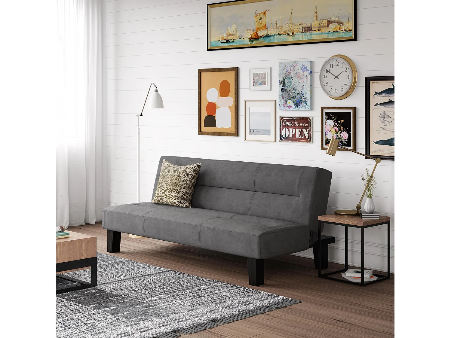 Kebo | Canapé-lit 3 places en microfibre gris