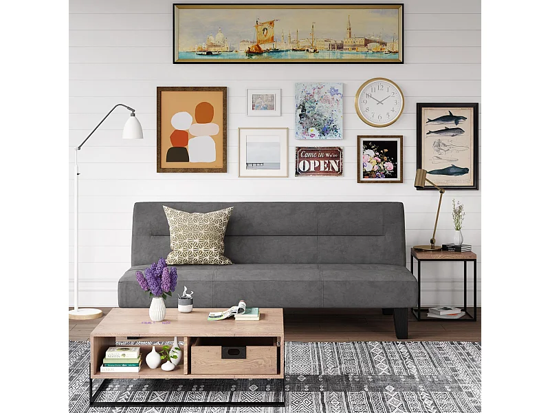 Kebo | Canapé-lit 3 places en microfibre gris