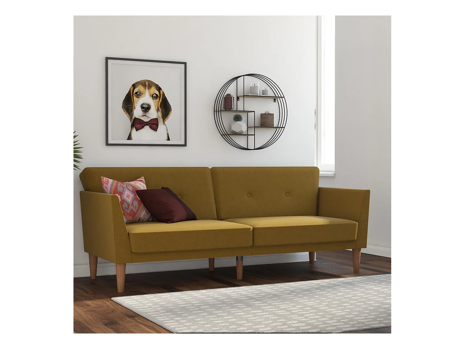 Regal | Canapé lit 3 places en lin jaune moutarde