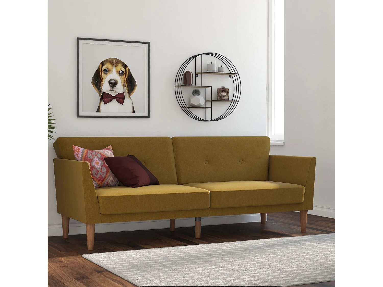 Regal | Canapé lit 3 places en lin jaune moutarde