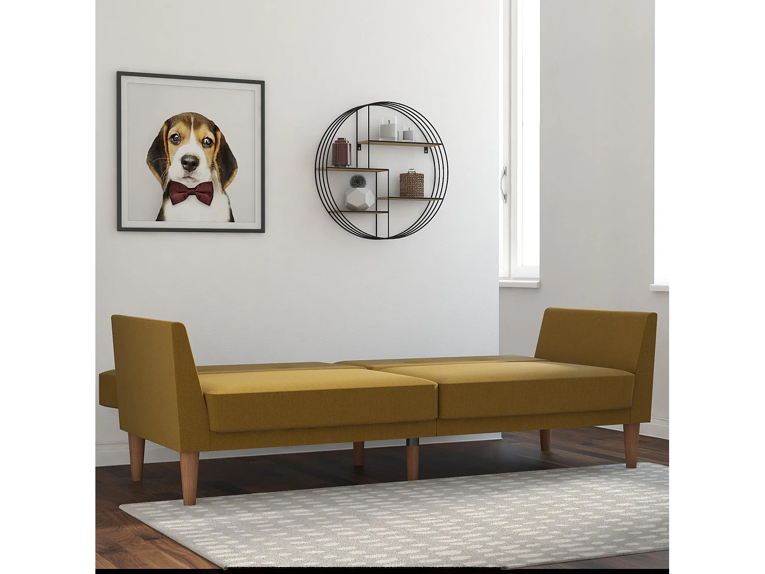 Regal | Canapé lit 3 places en lin jaune moutarde