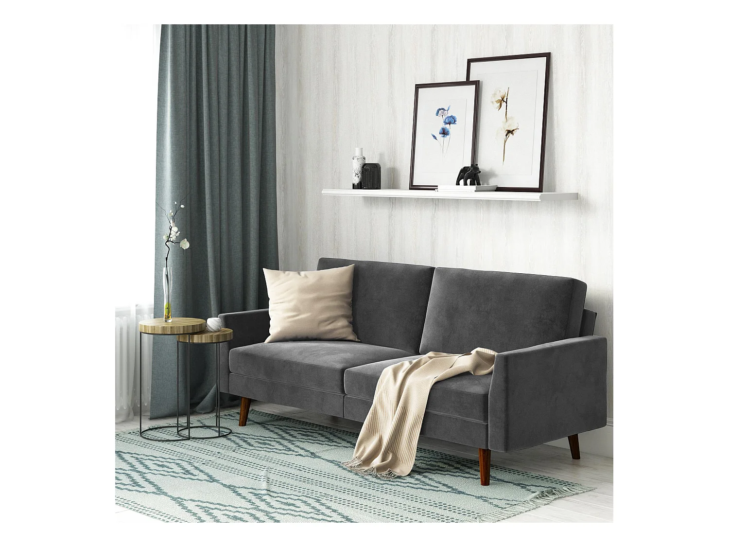 Jules | Canapé-lit 3 places en gris velours
