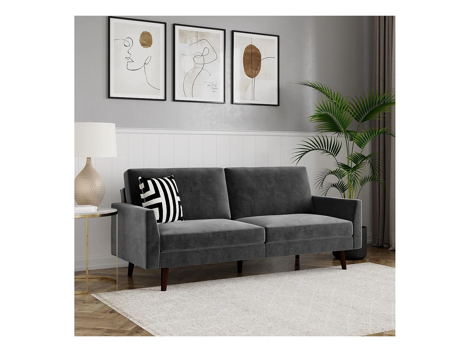 Jules | Canapé-lit 3 places en gris velours