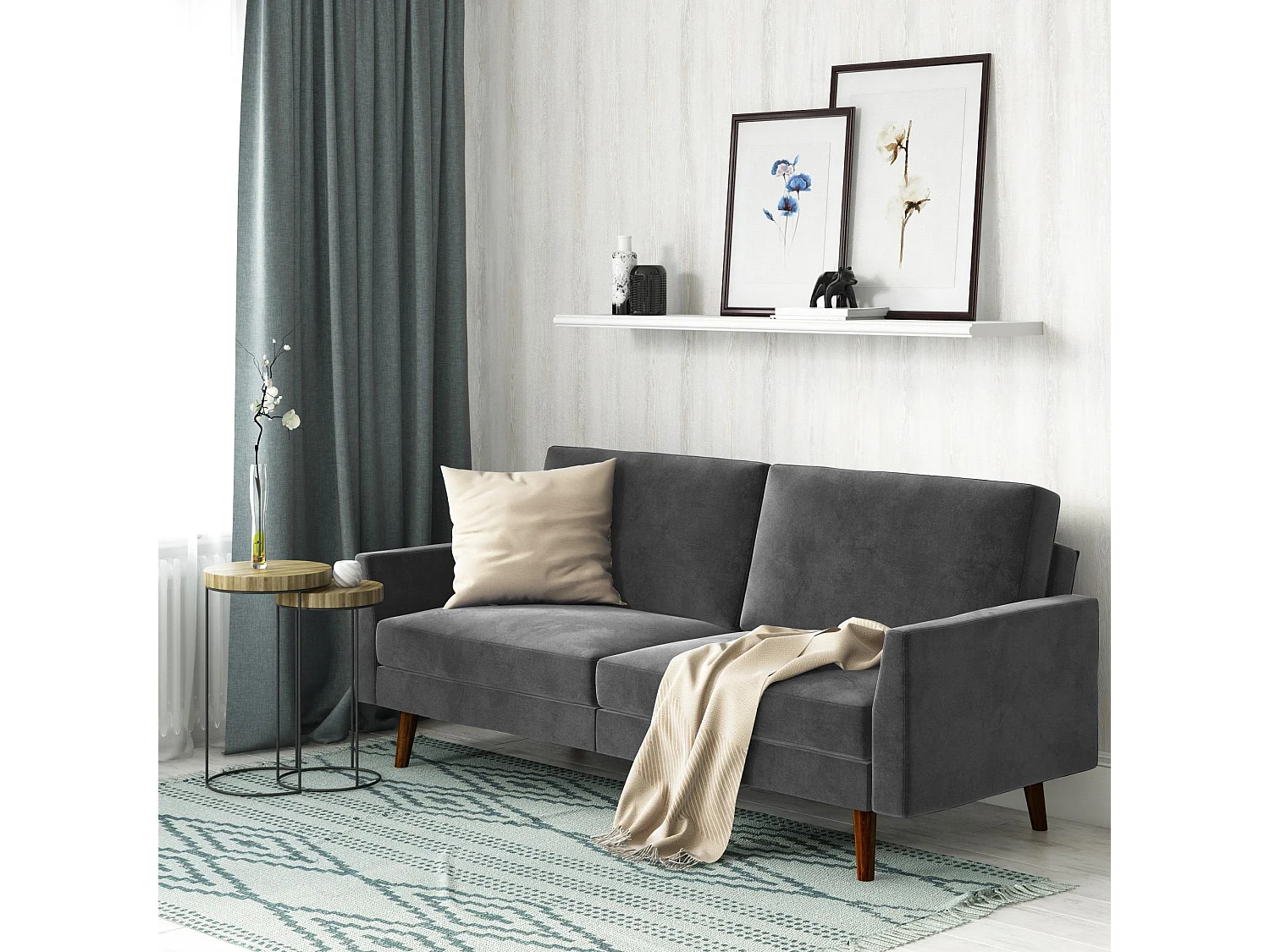 Jules | Canapé-lit 3 places en gris velours