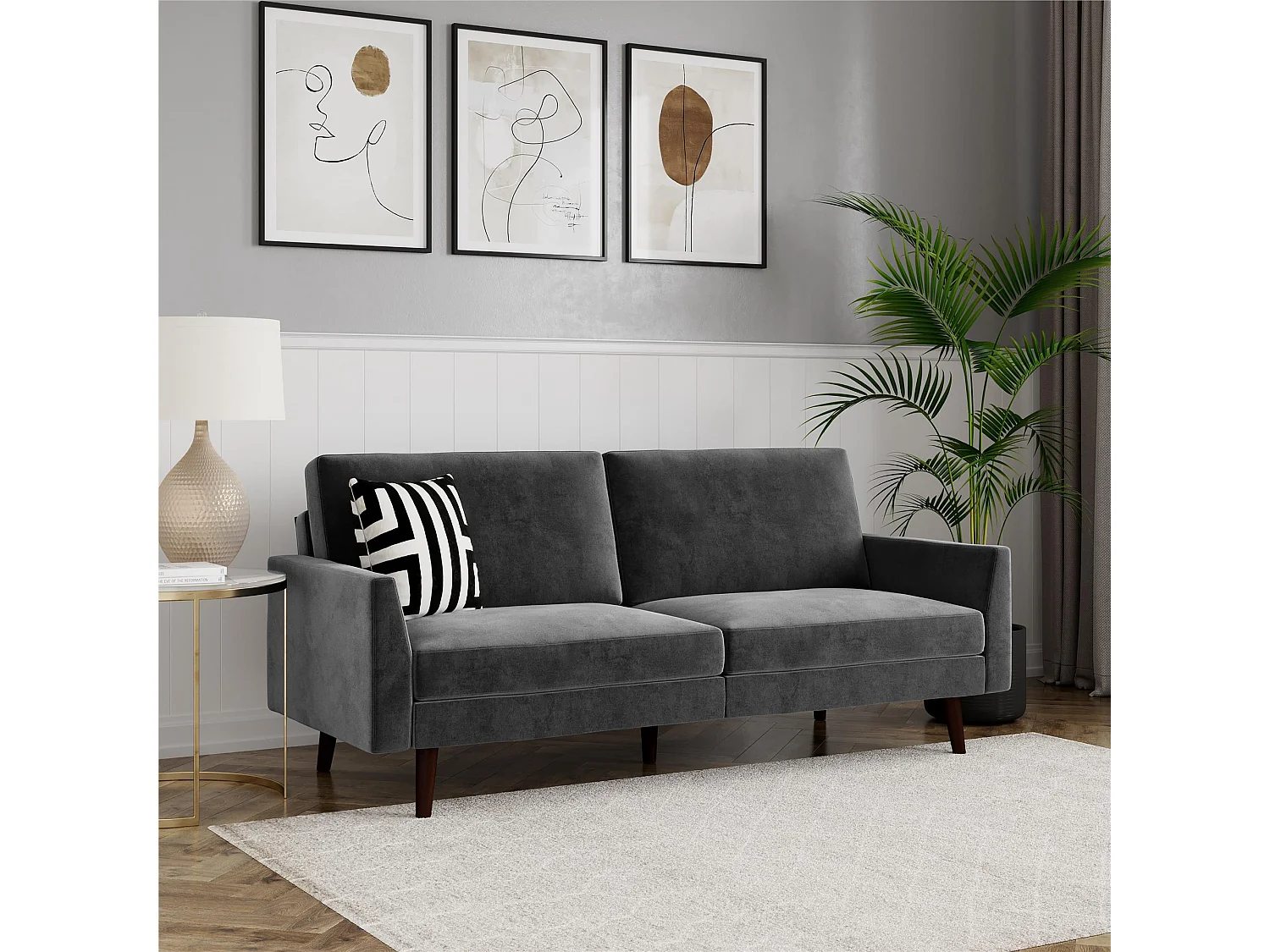 Jules | Canapé-lit 3 places en gris velours