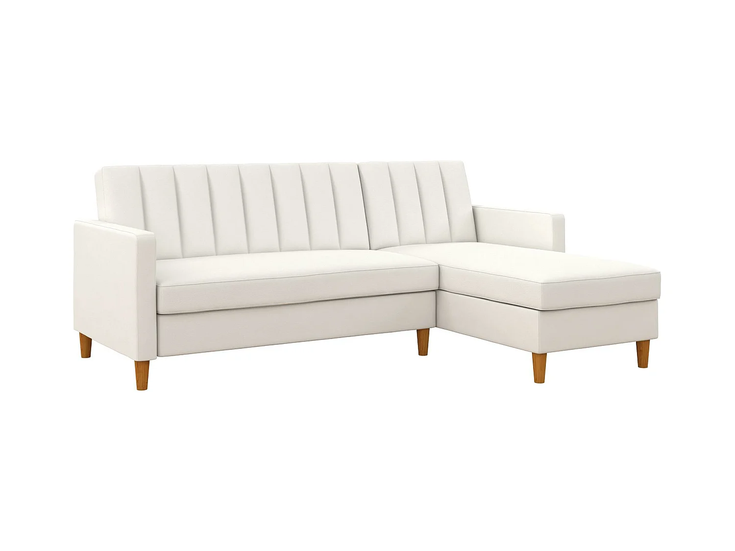 Sofa Cama 3 Plazas con Chaise Lounge en Imitacion Piel Blanco