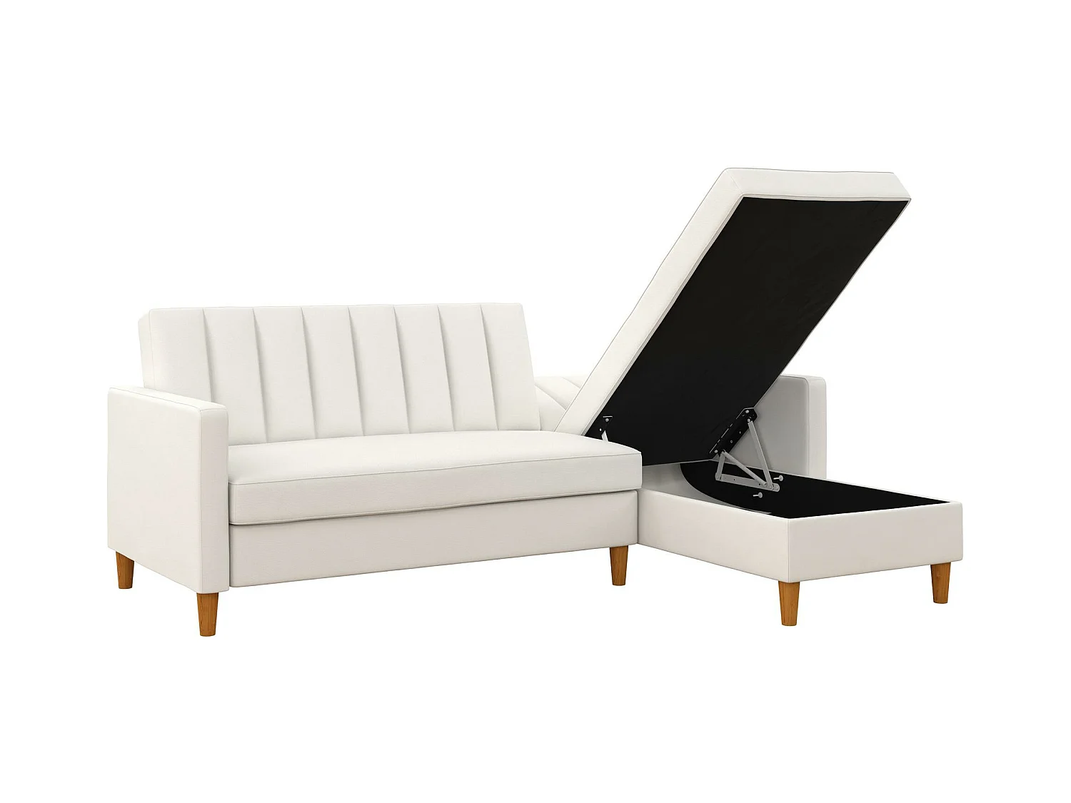 Sofa Cama 3 Plazas con Chaise Lounge en Imitacion Piel Blanco