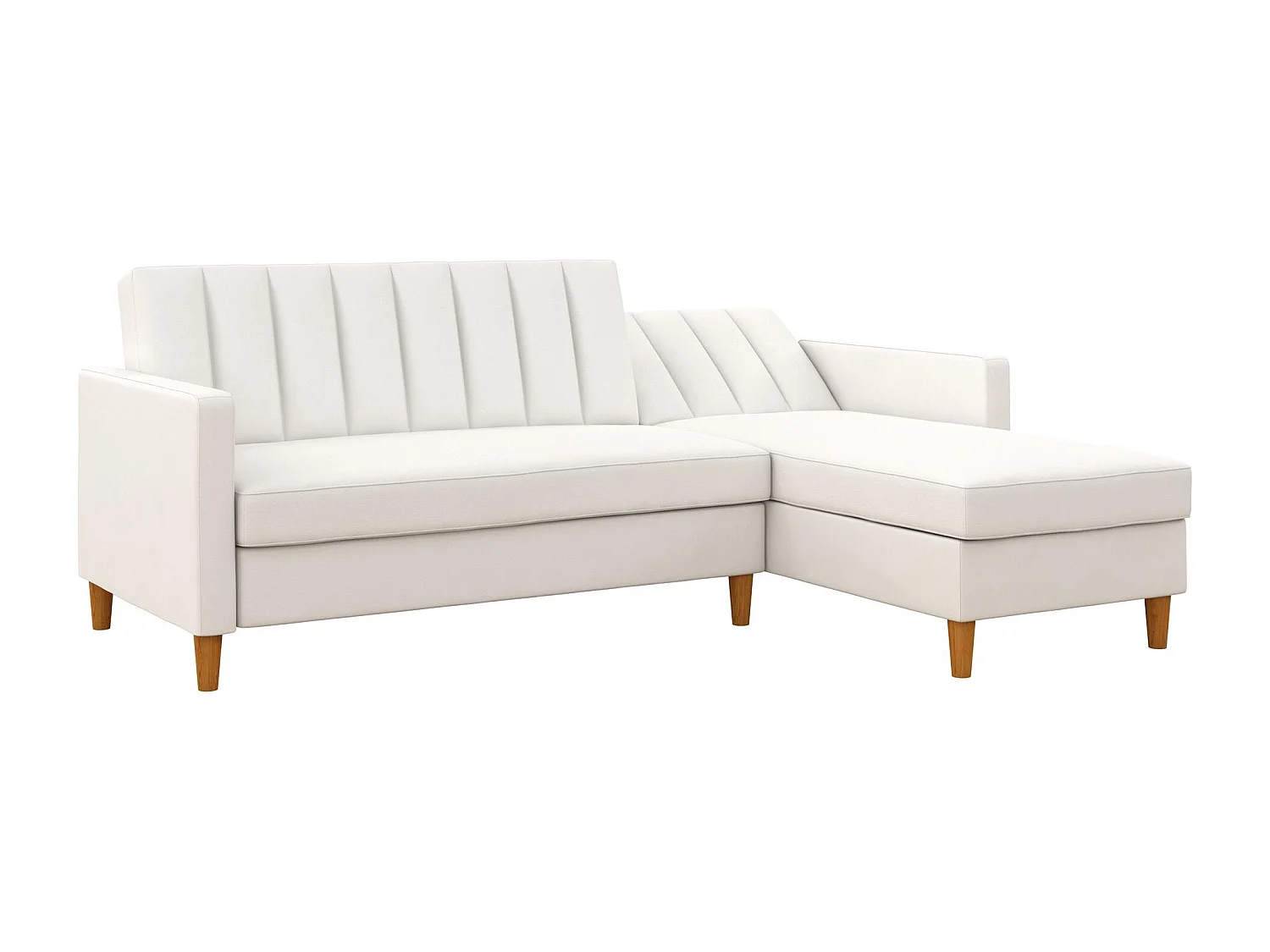 Sofa Cama 3 Plazas con Chaise Lounge en Imitacion Piel Blanco