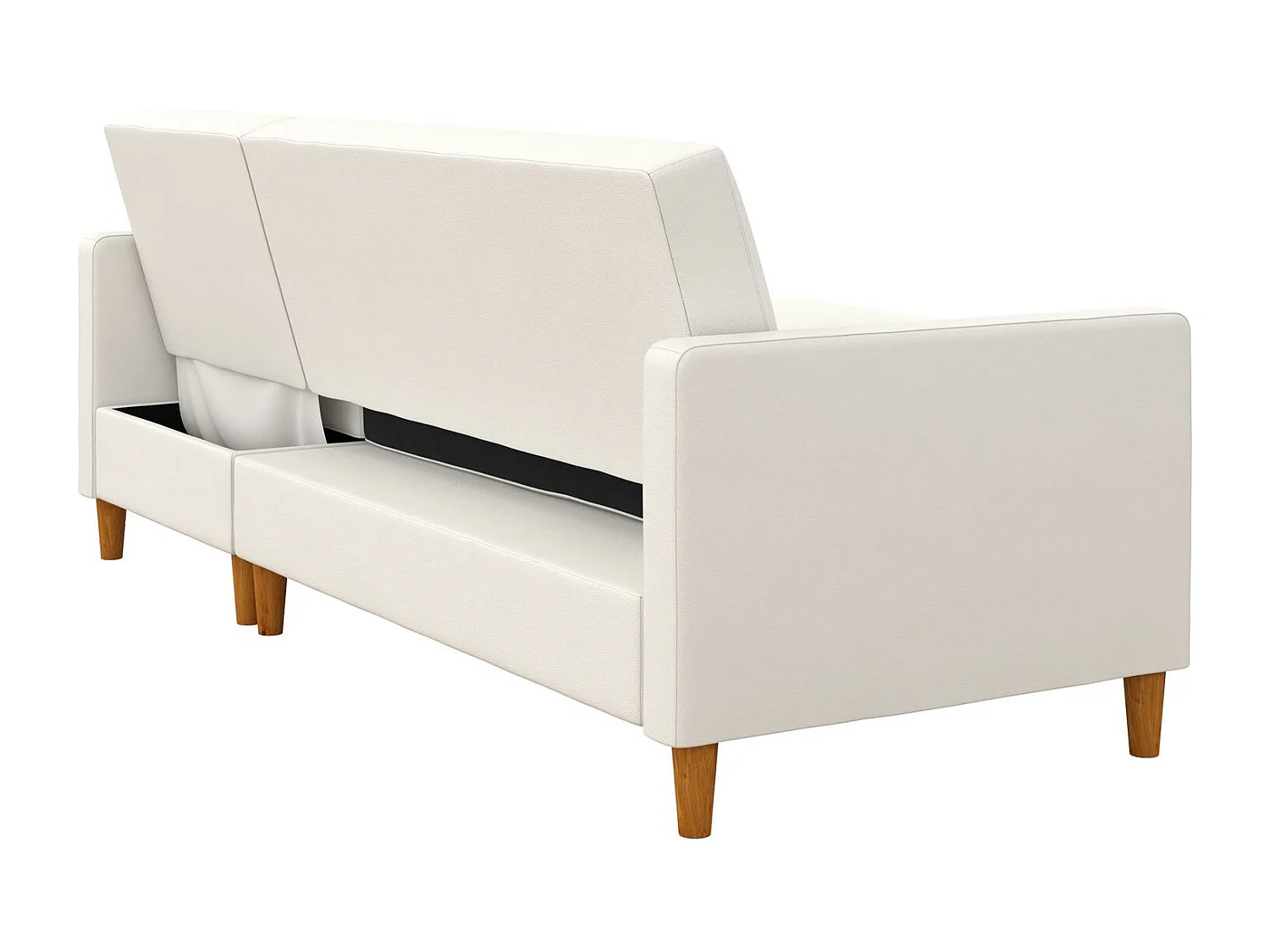 Sofa Cama 3 Plazas con Chaise Lounge en Imitacion Piel Blanco