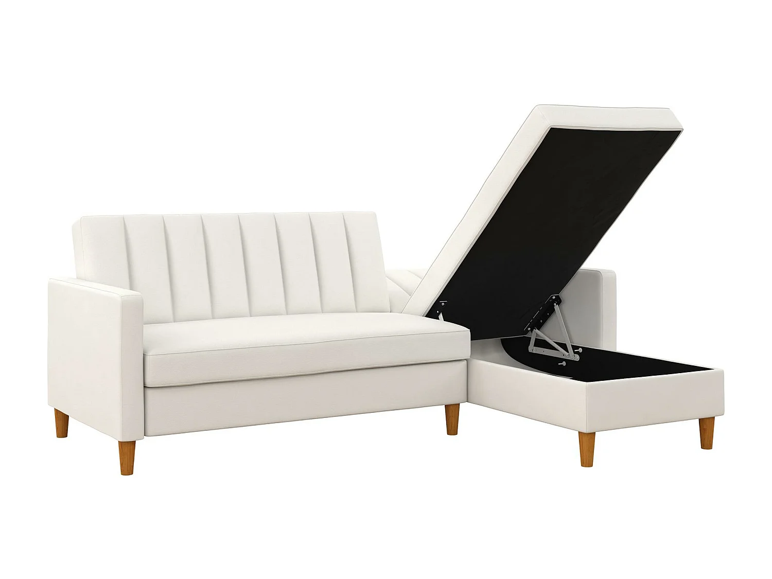 Sofa Cama 3 Plazas con Chaise Lounge en Imitacion Piel Blanco
