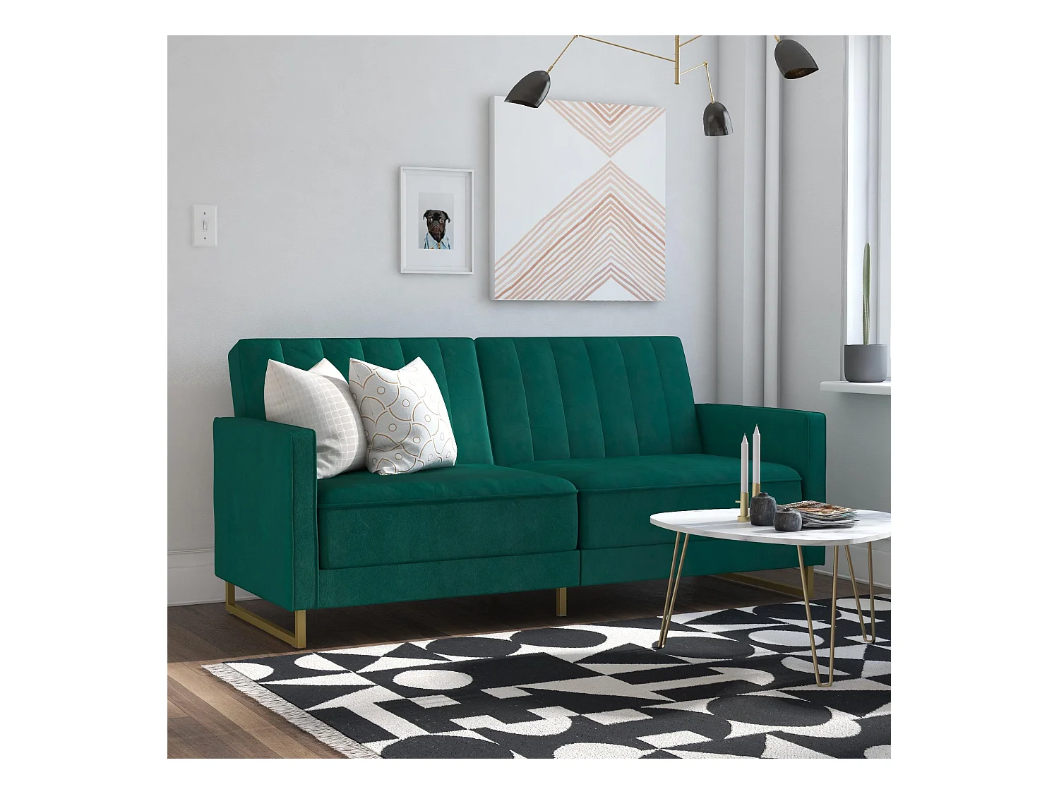 Divano letto 3 posti in vekvet verde