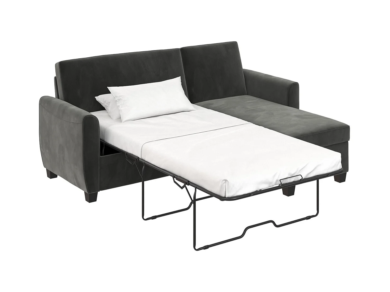 Slaapbank 3 zits met chaise lounge in fluweel grijs