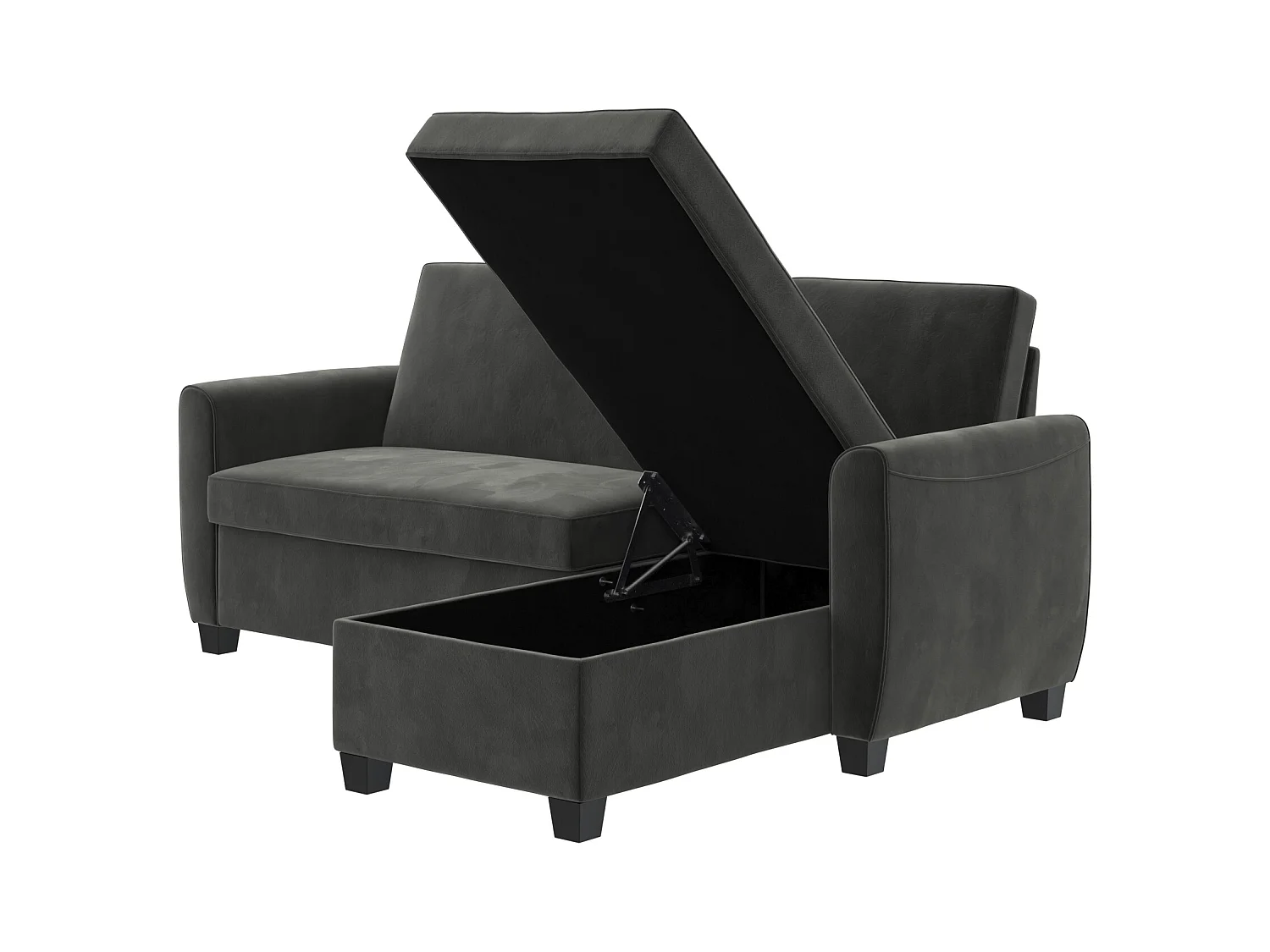 Slaapbank 3 zits met chaise lounge in fluweel grijs