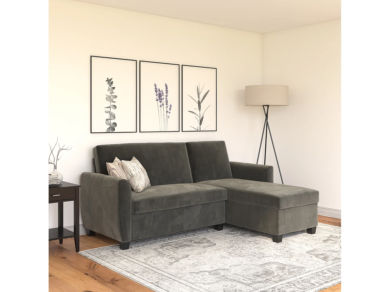 Schlafsofa 3 Sitze mit Chaise Lounge in Velvet Grey