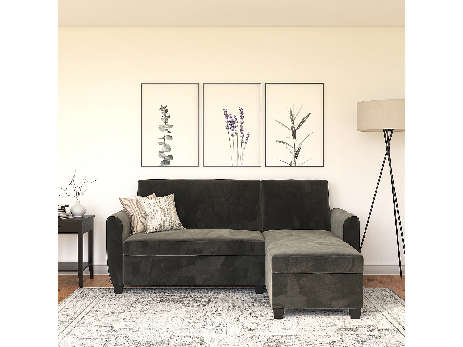 Noah | Canapé-lit 3 places avec chaise longue en gris velours