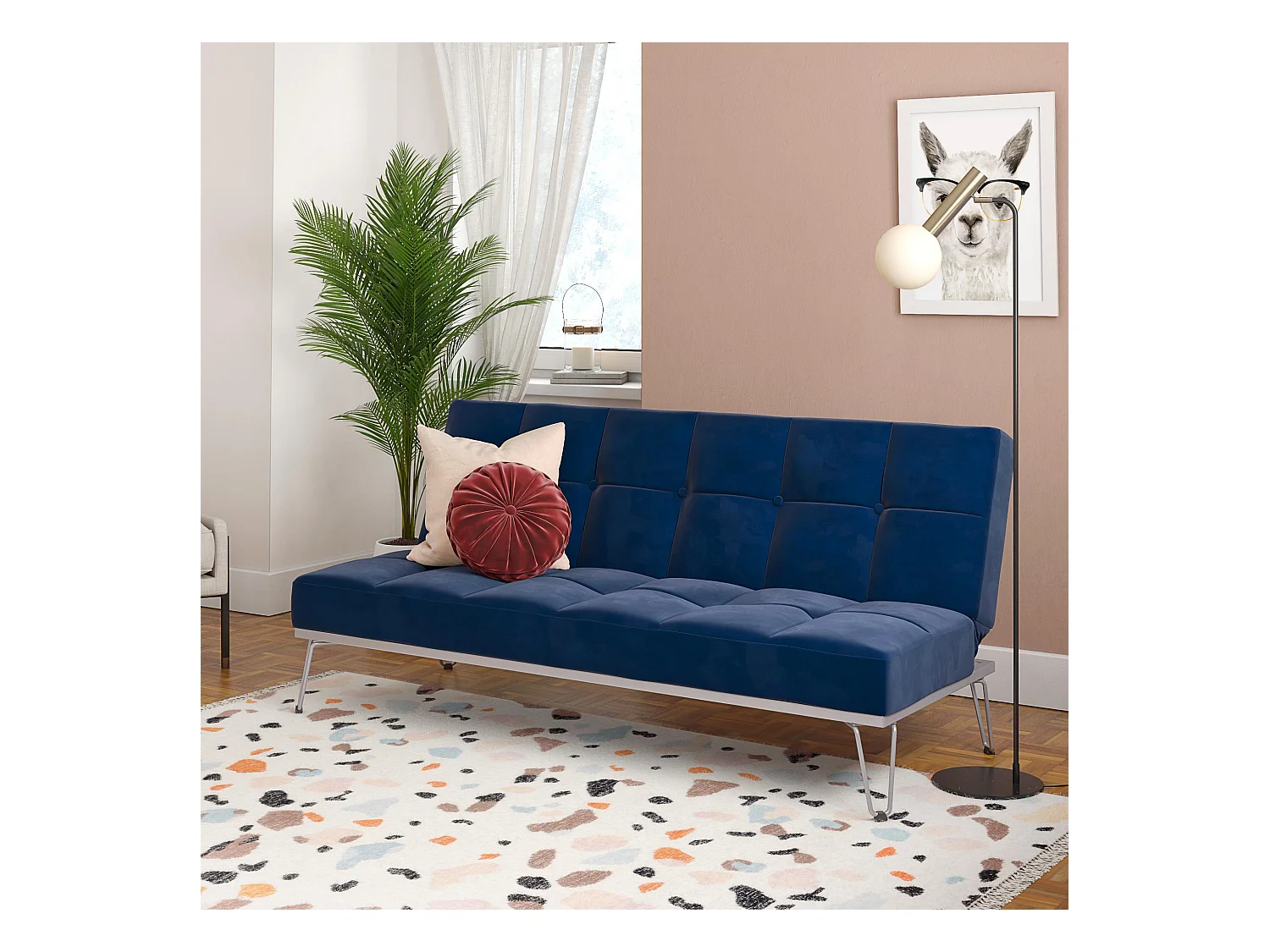 Elle | Canapé-lit 3 places en bleu velours