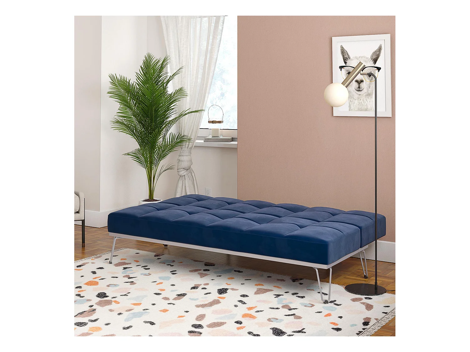 Elle | Canapé-lit 3 places en bleu velours