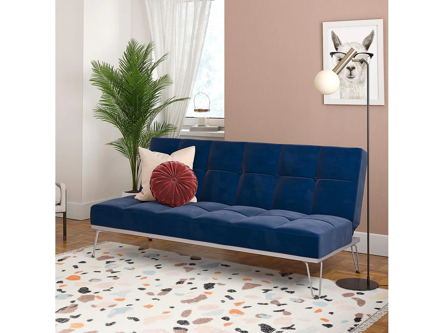 Elle | Canapé-lit 3 places en bleu velours