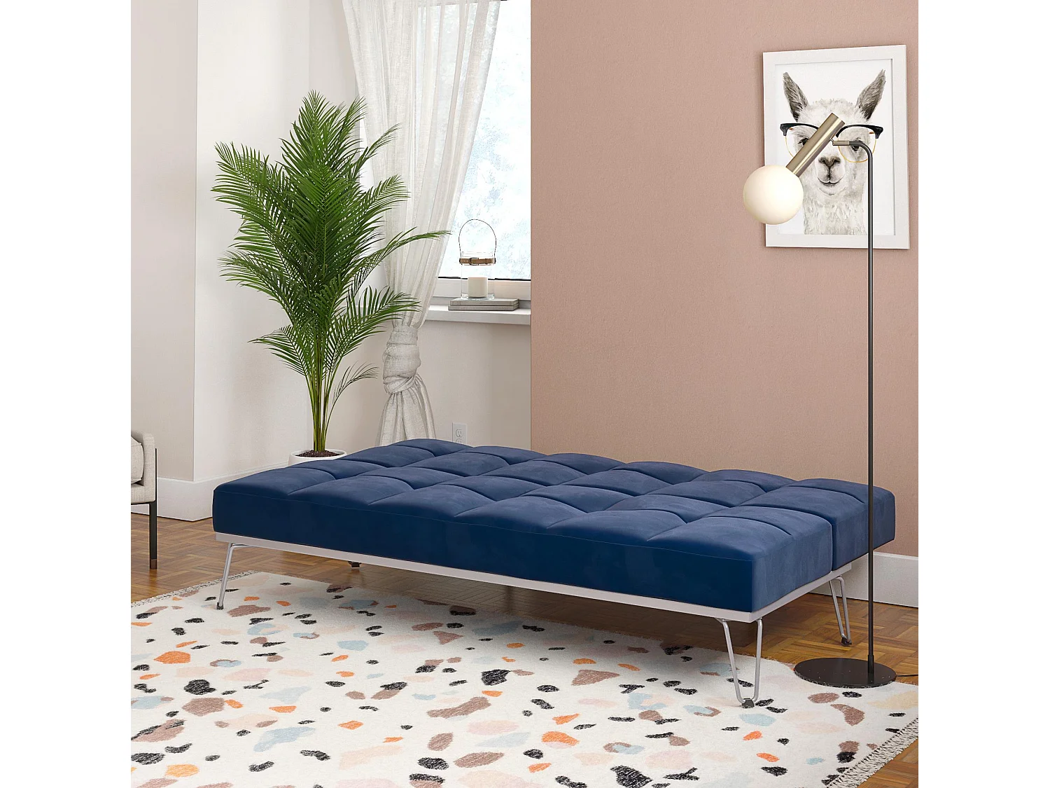 Elle | Canapé-lit 3 places en bleu velours