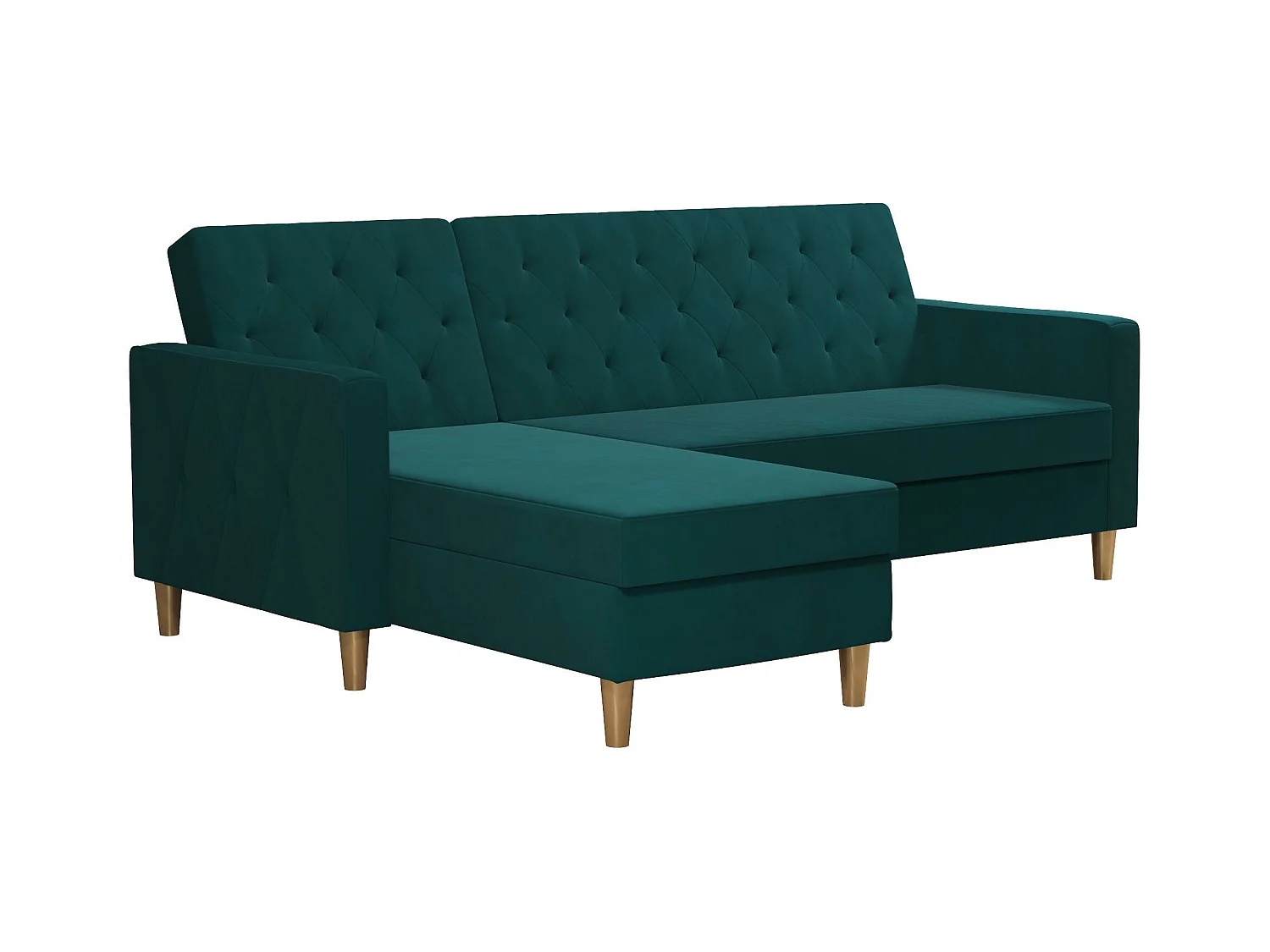 Slaapbank 3 zitplaatsen met chaise lounge in Chenille groen