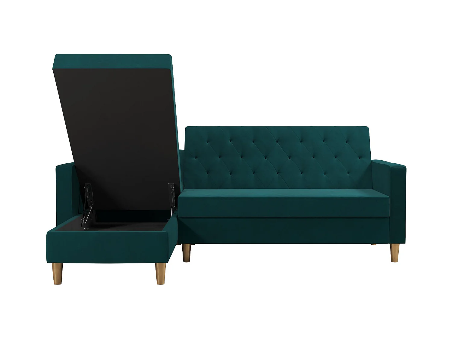 Slaapbank 3 zitplaatsen met chaise lounge in Chenille groen