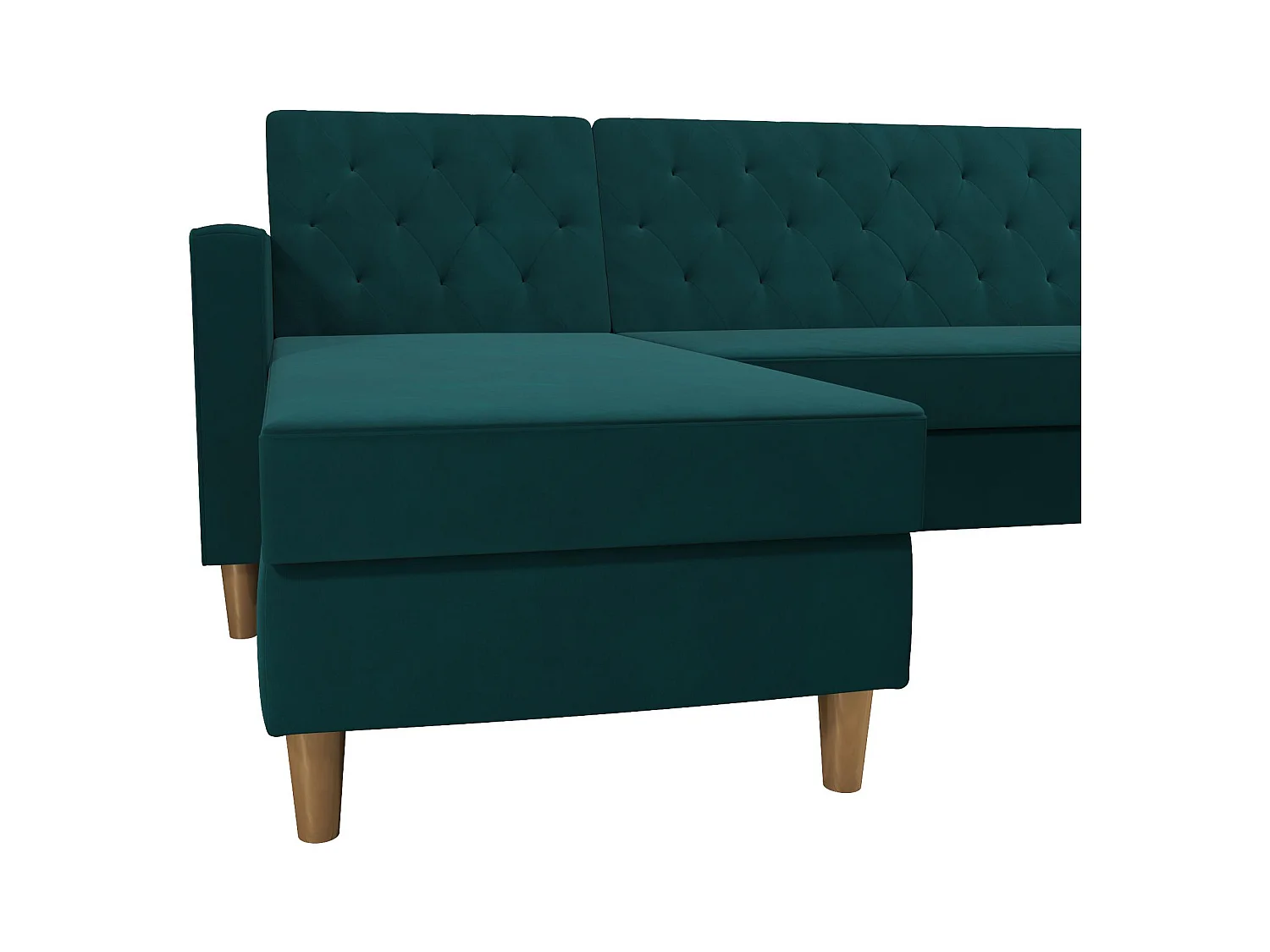 Slaapbank 3 zitplaatsen met chaise lounge in Chenille groen