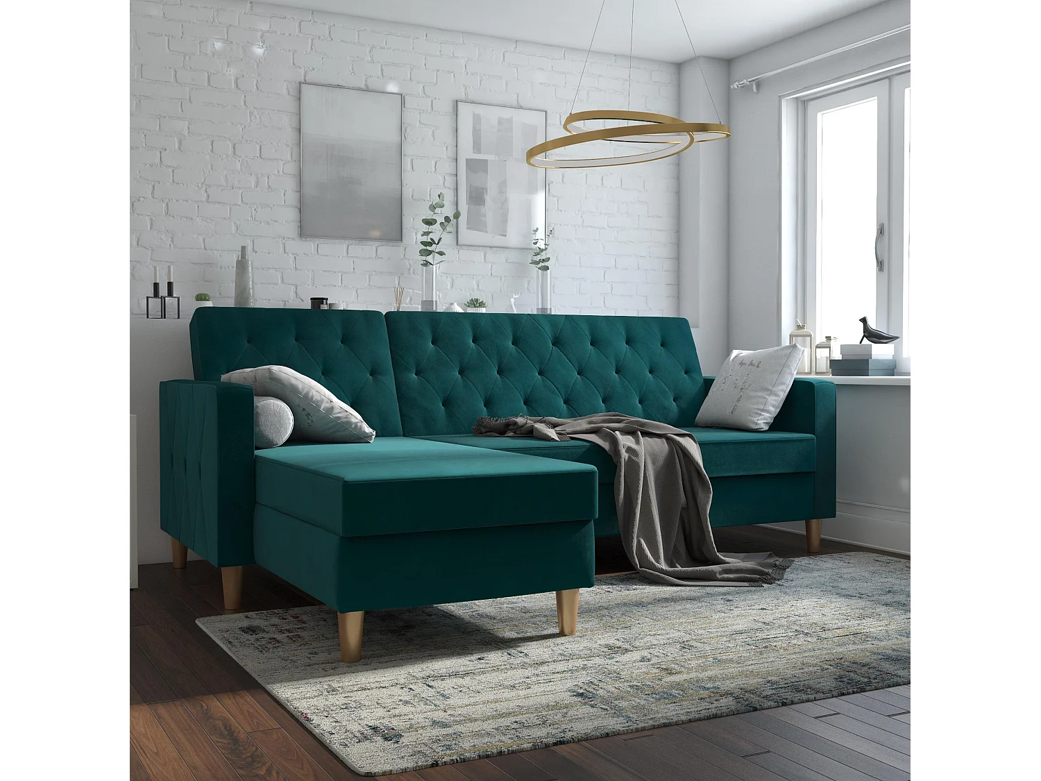 Liberty | Canapé-lit 3 places avec chaise longue en tissu vert