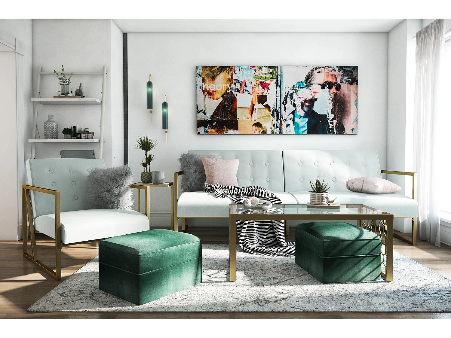 Lexington | Canapé-lit 3 places en velours Bleached Teal