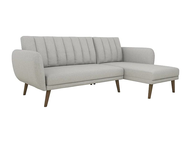 Canapé convertible 3 places avec chaise longue en lin gris clair