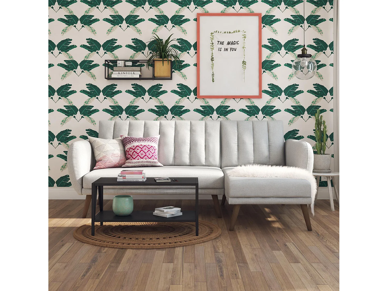 Canapé convertible 3 places avec chaise longue en lin gris clair