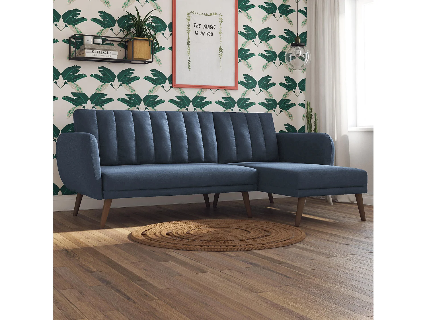 Canapé convertible 3 places avec chaise longue en lin gris clair