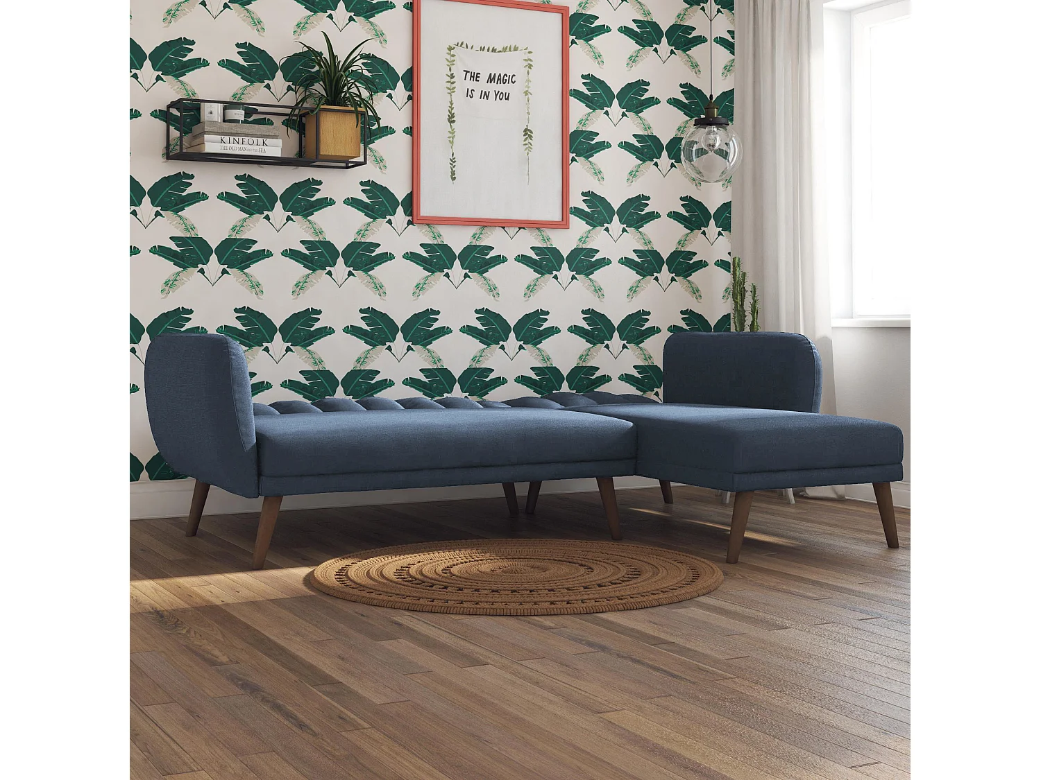 Canapé convertible 3 places avec chaise longue en lin gris clair