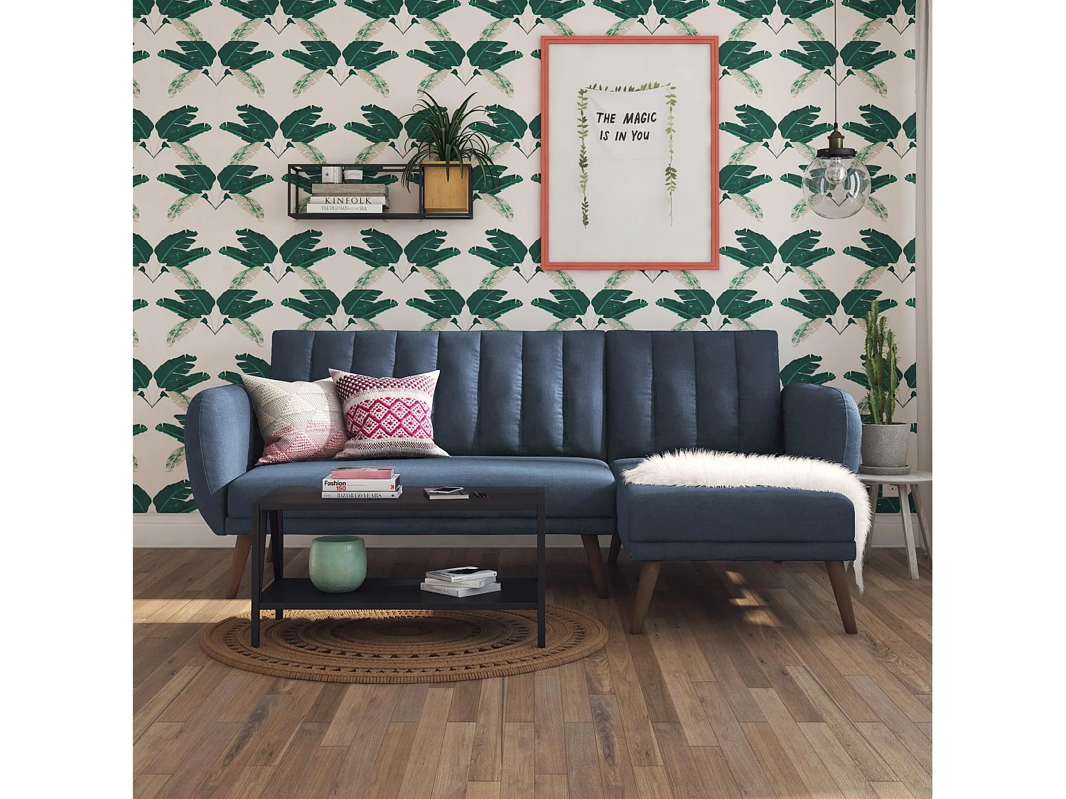 Canapé convertible 3 places avec chaise longue en lin gris clair