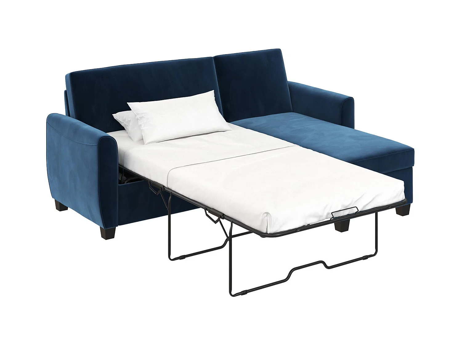 Divano letto 3 posti con chaise lounge in velluto blu scuro