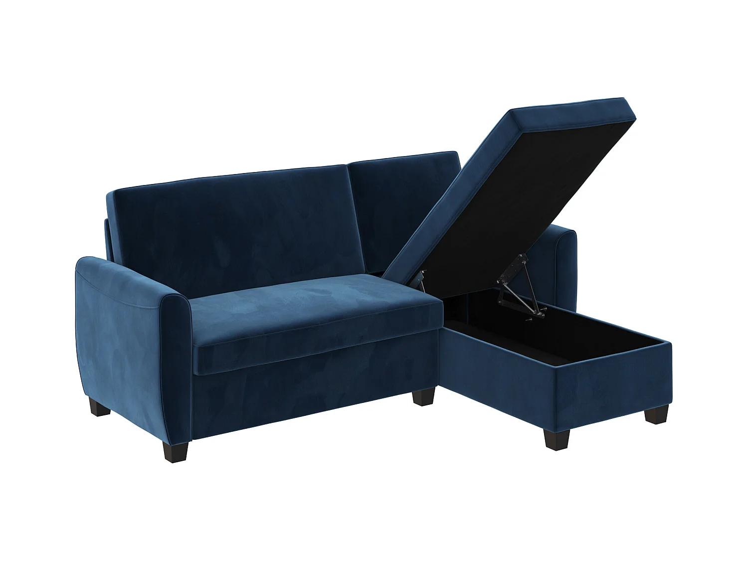 Divano letto 3 posti con chaise lounge in velluto blu scuro