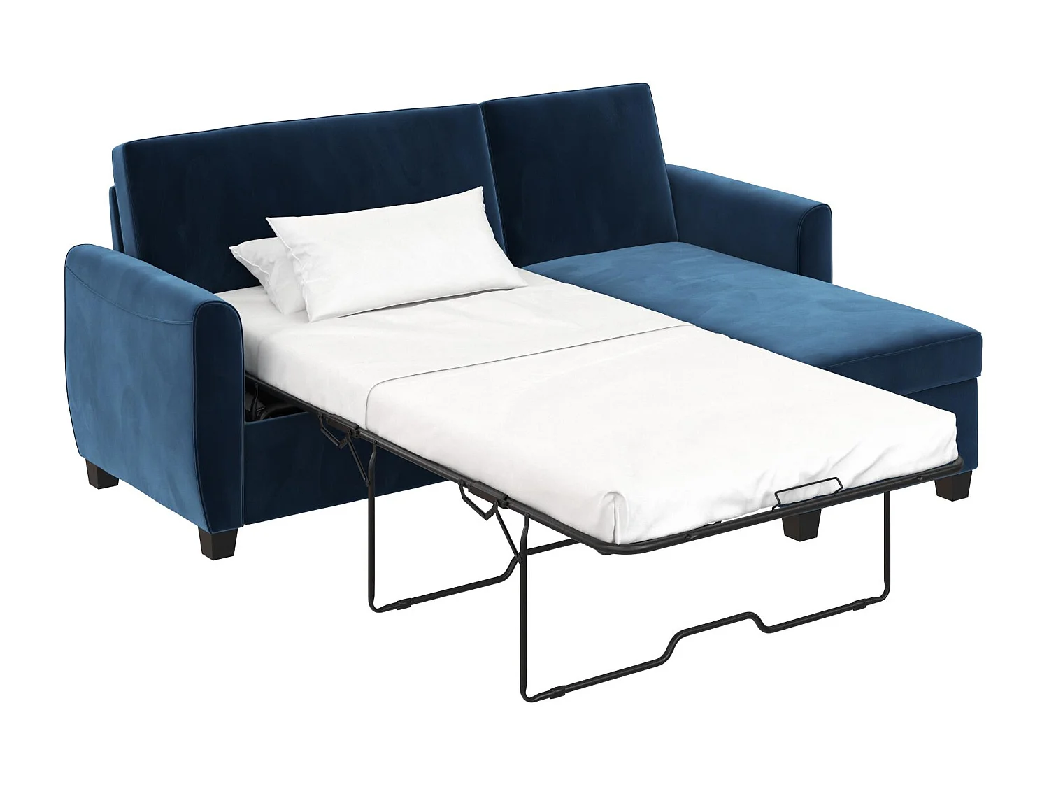 Noah | Canapé-lit 3 places avec chaise longue en velours bleu foncé