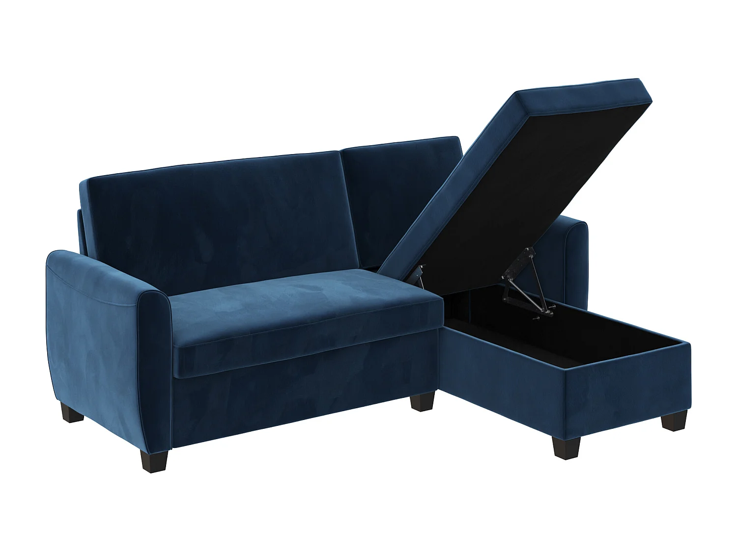 Noah | Canapé-lit 3 places avec chaise longue en velours bleu foncé