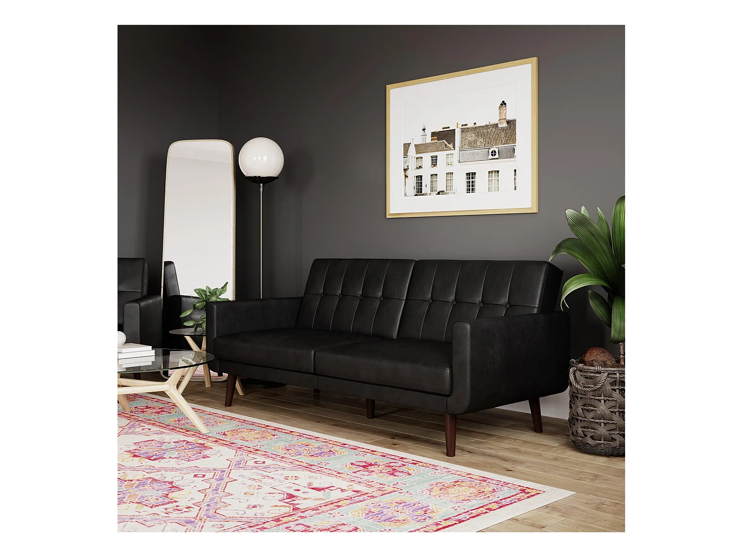 Divano letto 3 posti in ecopelle nero