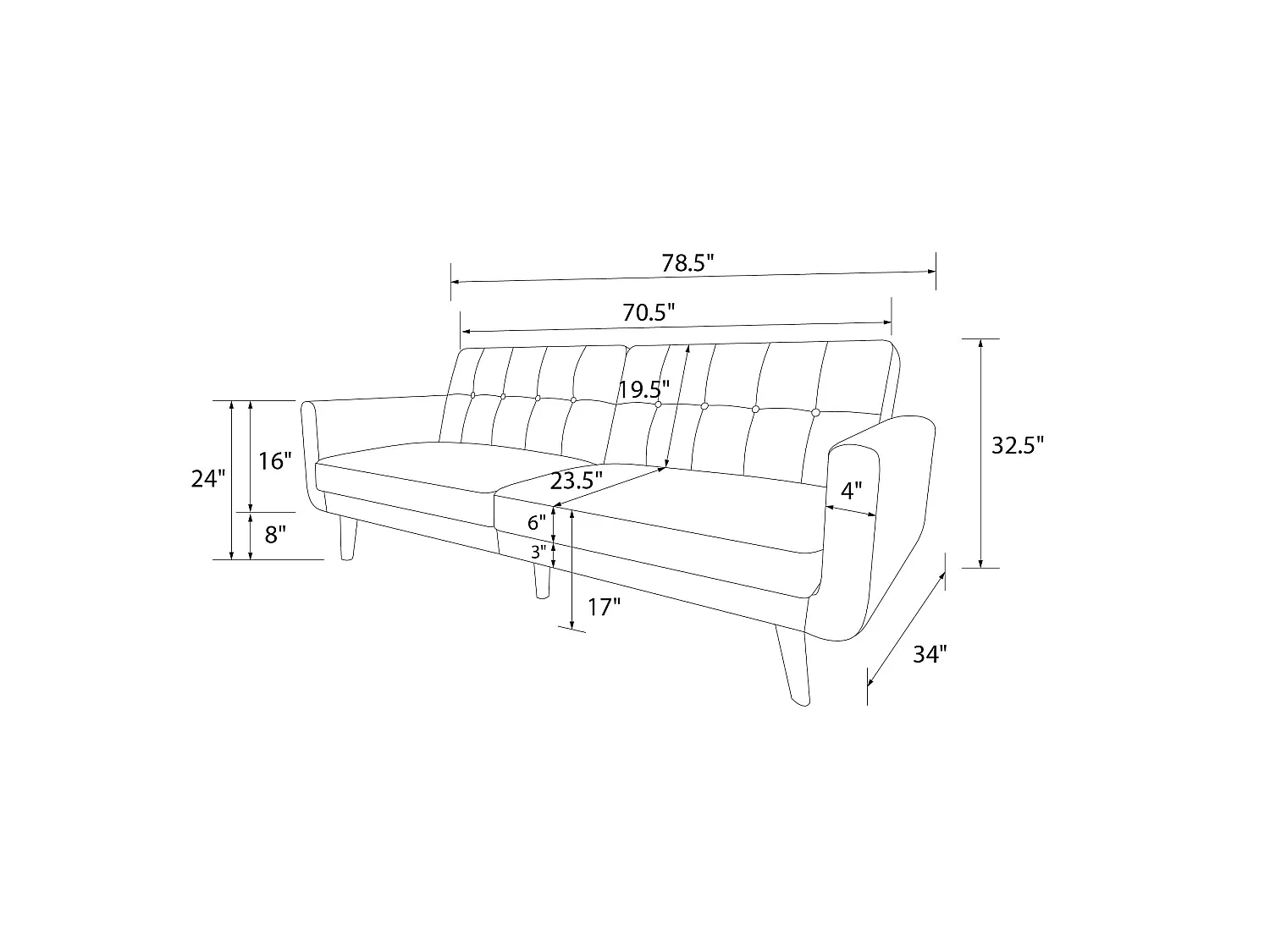 Schlafsofa 3 Sitze in Kunstleder Schwarz
