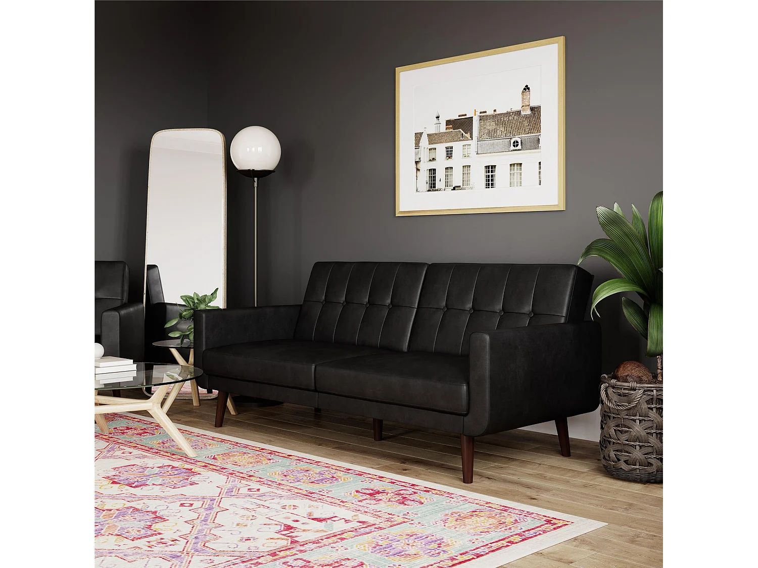Schlafsofa 3 Sitze in Kunstleder Schwarz