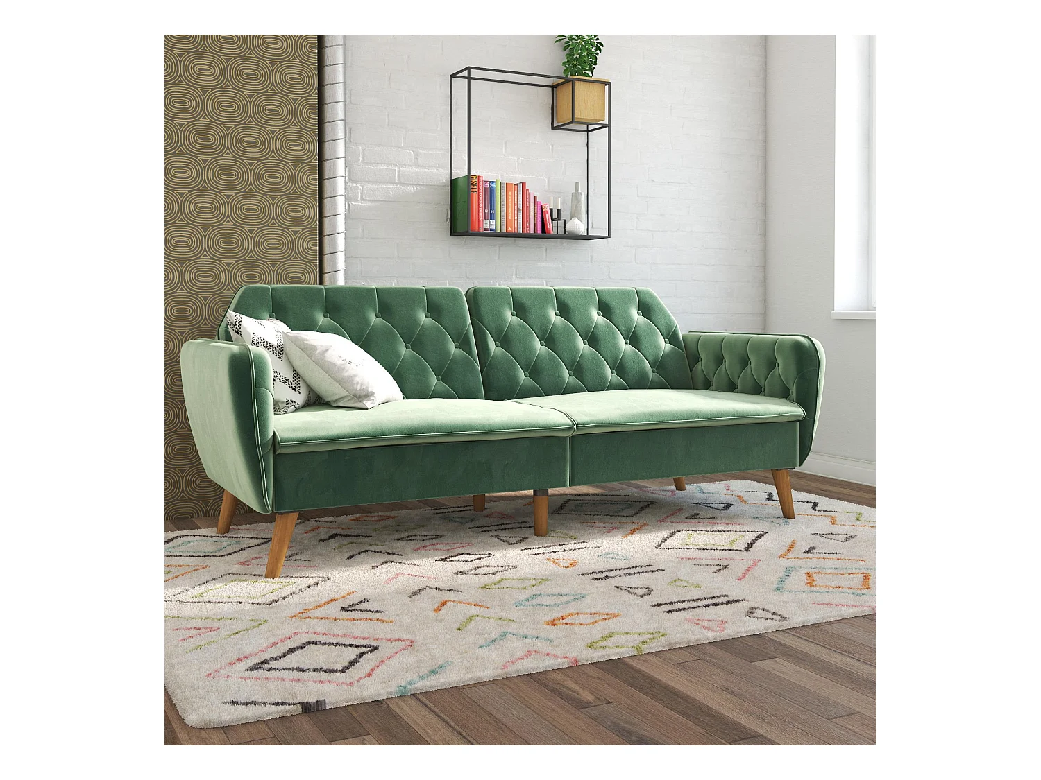 Sofá Cama 3 Plazas en Terciopelo Verde