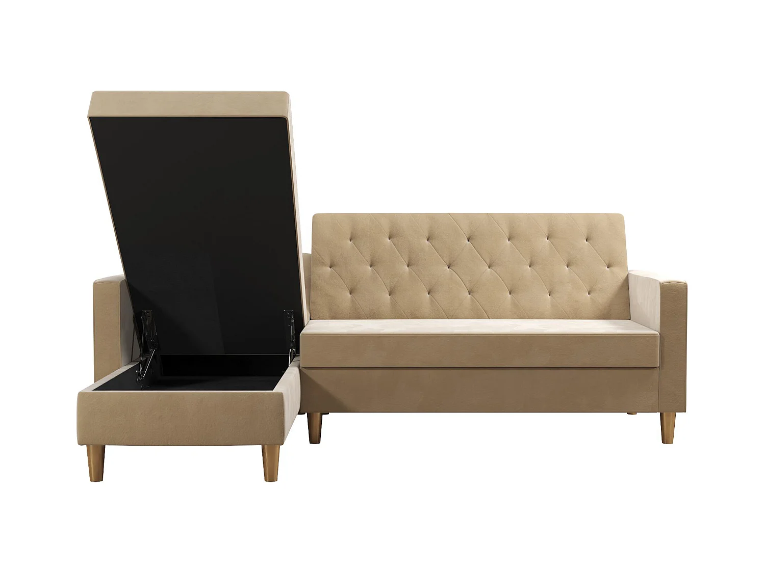 Slaapbank 3 zits met chaise lounge in chenille ivoor