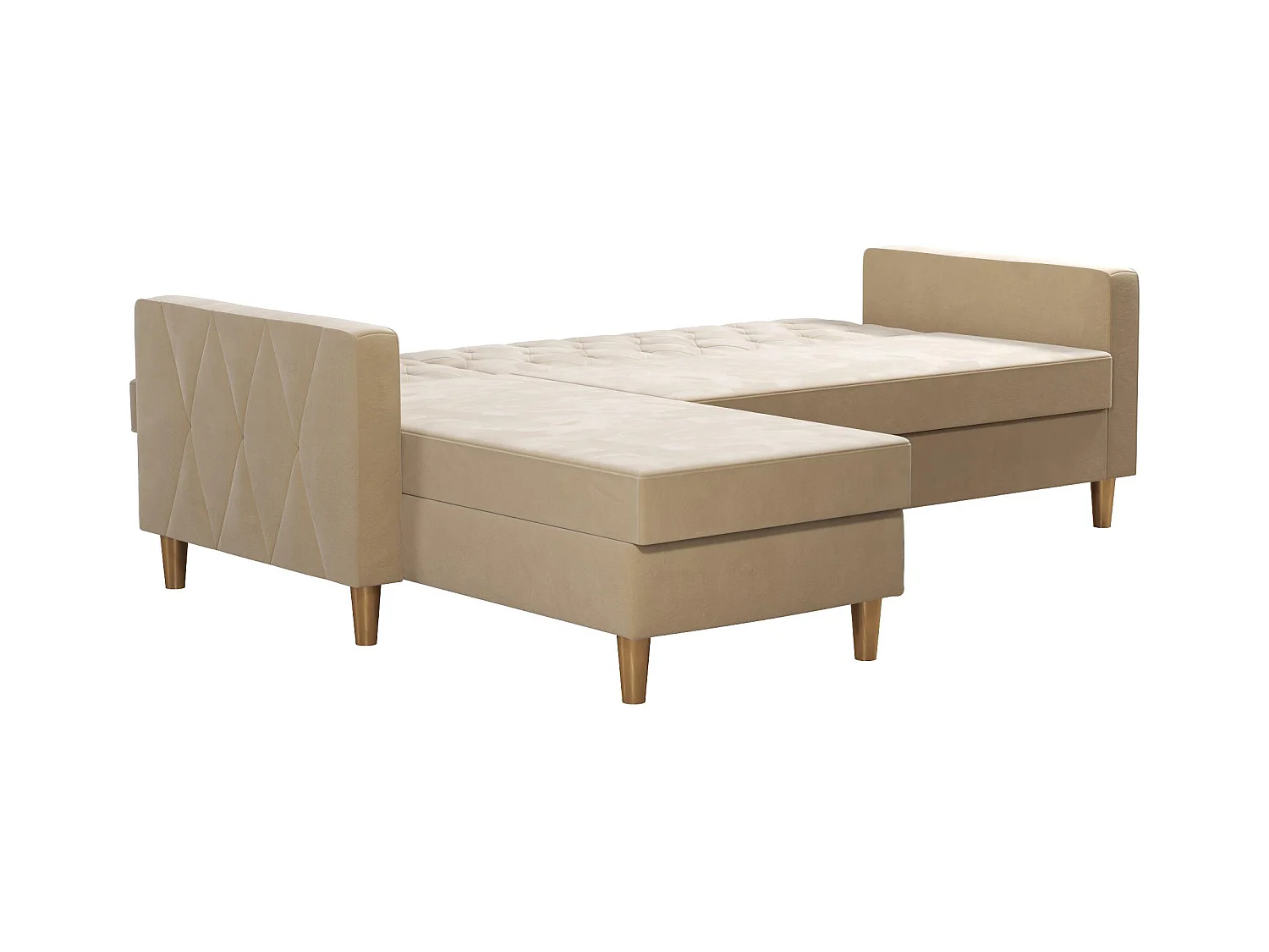 Slaapbank 3 zits met chaise lounge in chenille ivoor