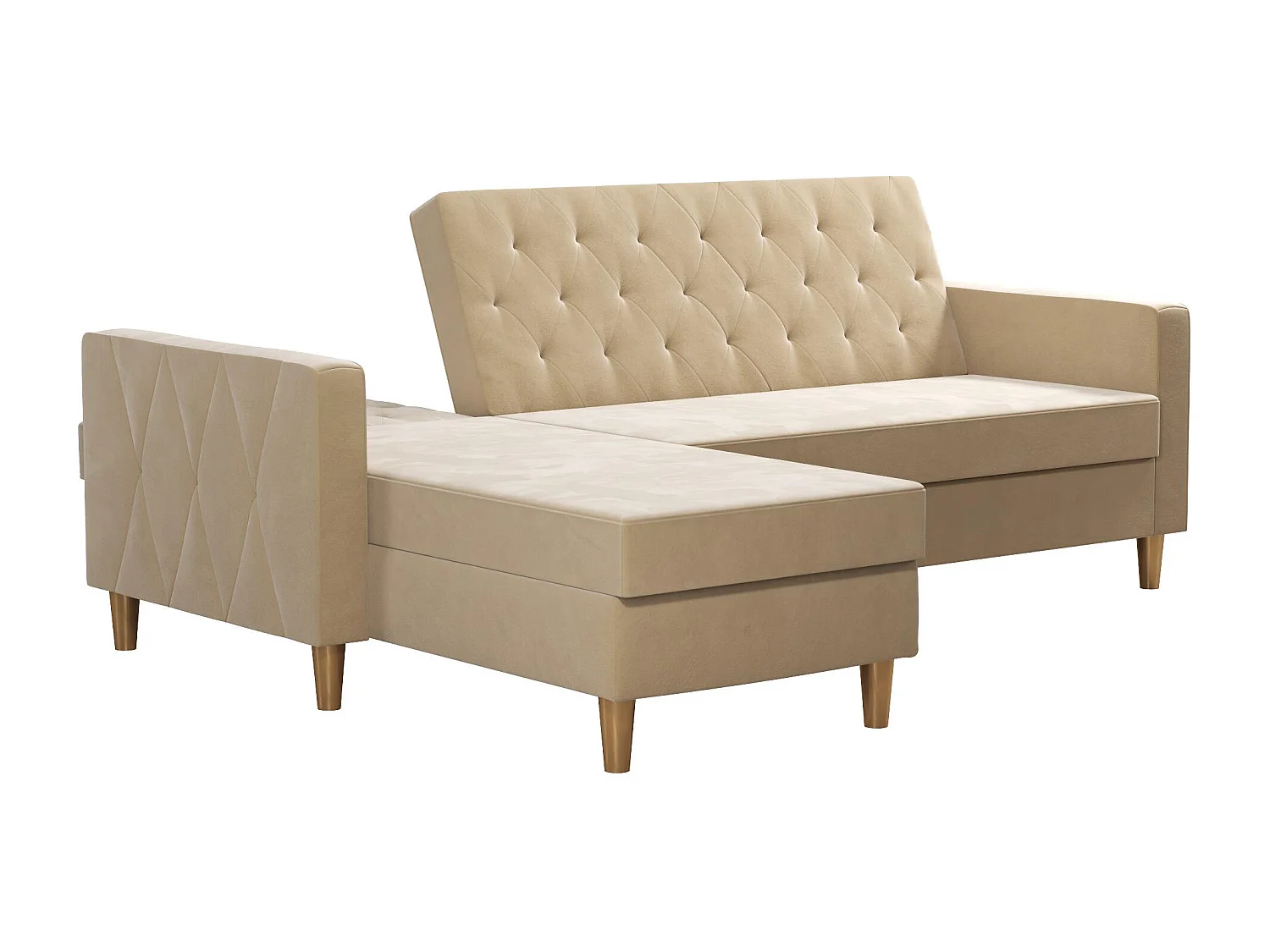 Slaapbank 3 zits met chaise lounge in chenille ivoor