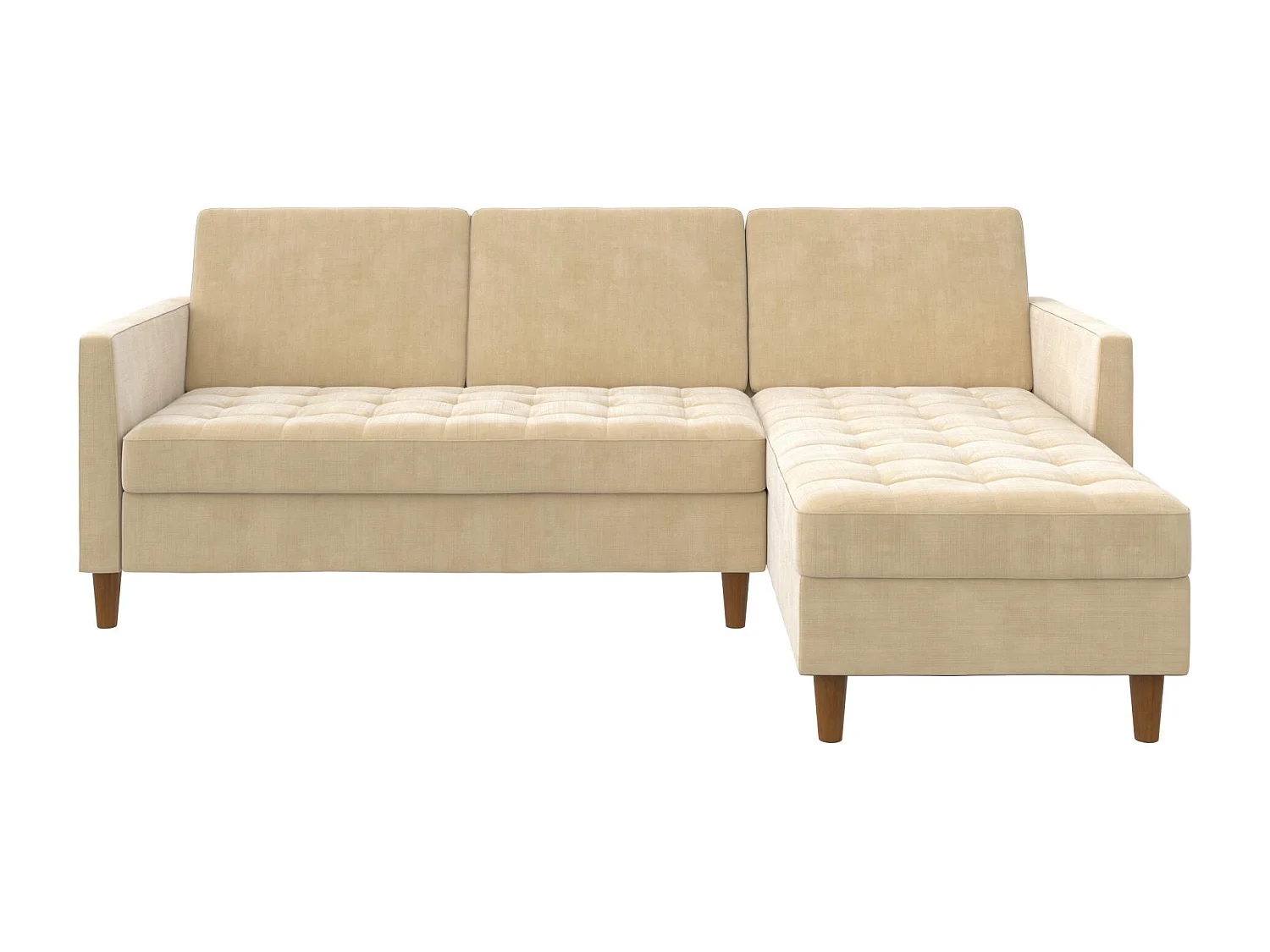 Schlafsofa 3 Sitze mit Chaiselongue in Chemille Dark Ivory