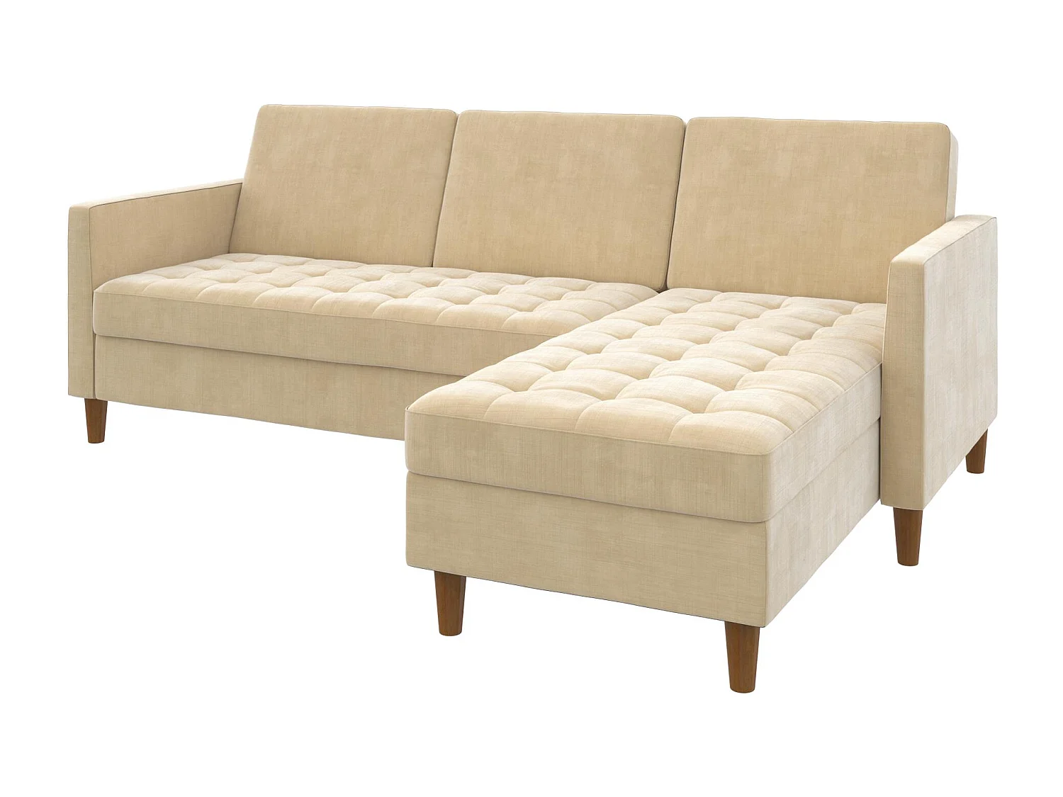 Schlafsofa 3 Sitze mit Chaiselongue in Chemille Dark Ivory